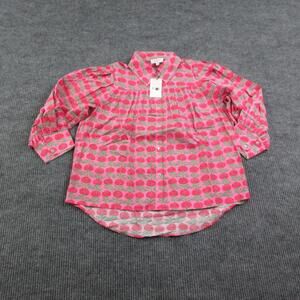 AVARA Blouse Womens M Pink Tunic Collared Long Sleeve Floral Button Cotton NWT